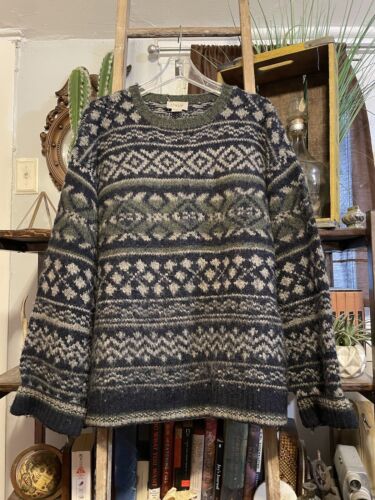 J.Crew Fair Isle Hand Knit Chunky Sweater 100% Wool Size XL Geometric Pattern - Picture 1 of 4