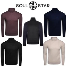 Mens Turtle Neck Jumper 100% Acrylic Long Sleeve Regular Fit Sweater, S to 2XL