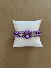 Purple acrylic bead stretch bracelet with rhinestones