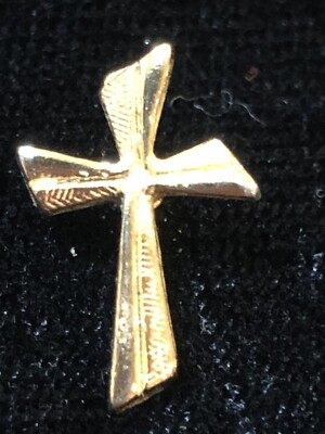 Vintage Goldtone Small 3/4” Textured Cross Pin Lapel Tie Tack