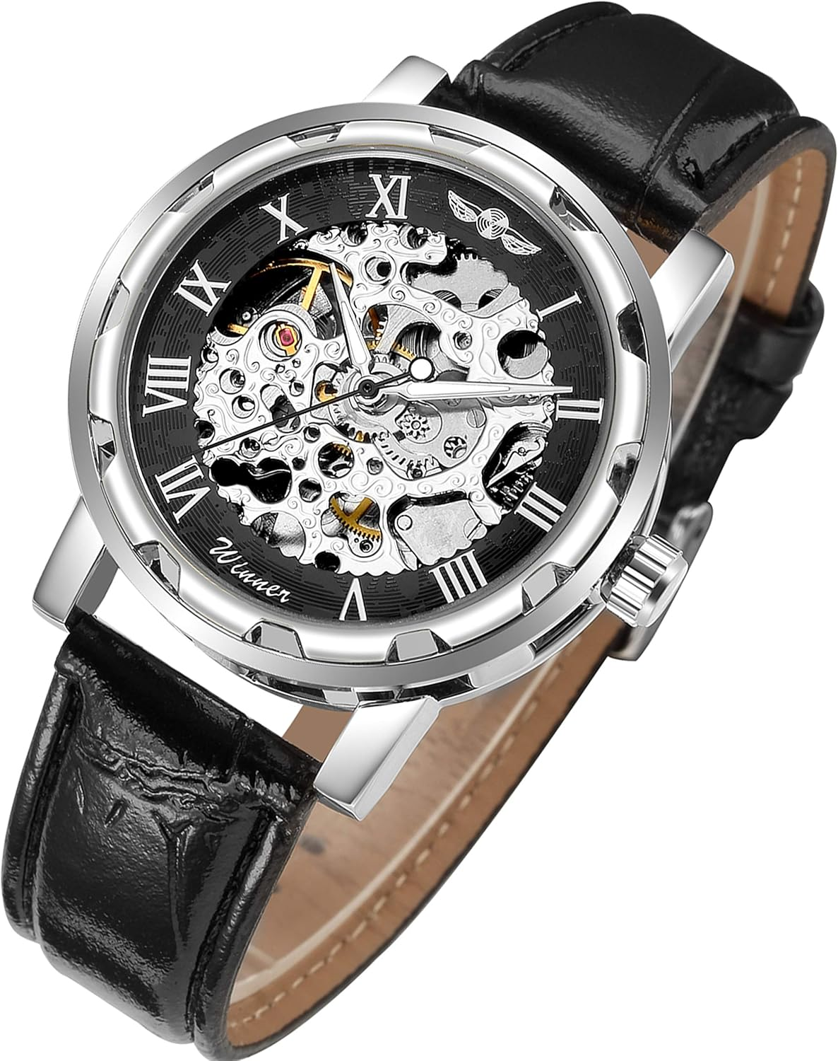 Men's Steampunk Skeleton Automatic Watch with Roman Numerals and Self-Winding