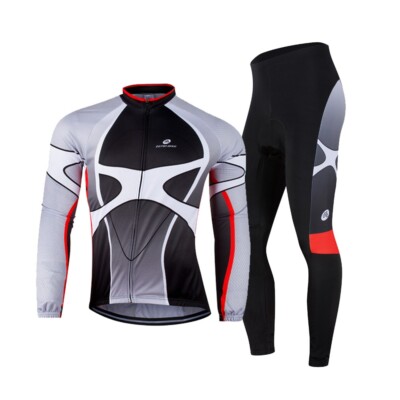 Herren Radfahren Radtrikot Fahrradtrikot Jacke Fahrradhose Radhosen Langarm Grau