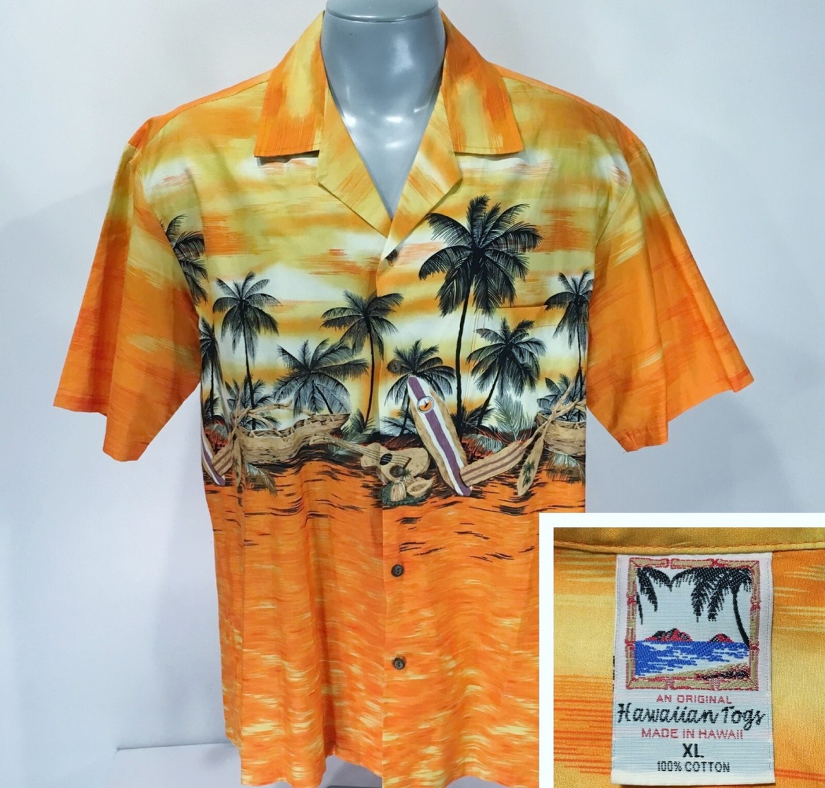 トップス 808 Hawaiian Togs XL Short Sleeve Vintage Shirt Orange Yellow Black