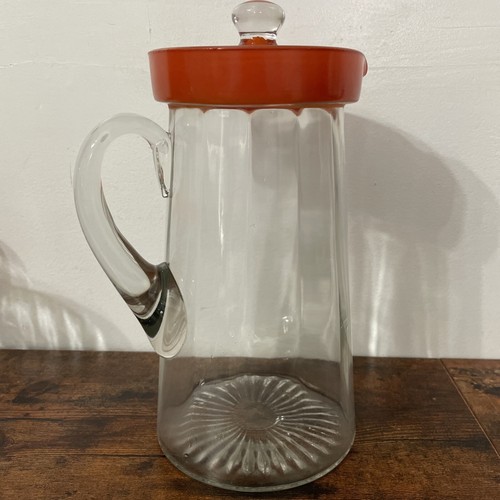 Vintage Glass Pitcher And 6 Glasses Orange Rimmed 60s 70s Retro Lemonade Or Tang - Picture 5 of 16