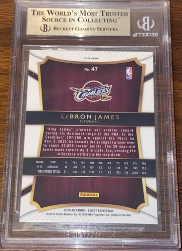 Pop 3!💎2015 LeBron James PANINI SELECT TRI COLOR GOLD PRIZM #47 BGS 10 PRISTINE - Picture 5 of 12