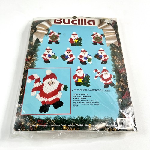 BUCILLA Jolly Santa Set of 10 Ornaments Christmas Canvas Needlework Kit / 61136 - Picture 7 of 14