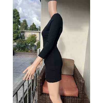 Bebe Black Lace Mini Dress Long Sleeve Deep V Neck Stretch Bodycon Size S