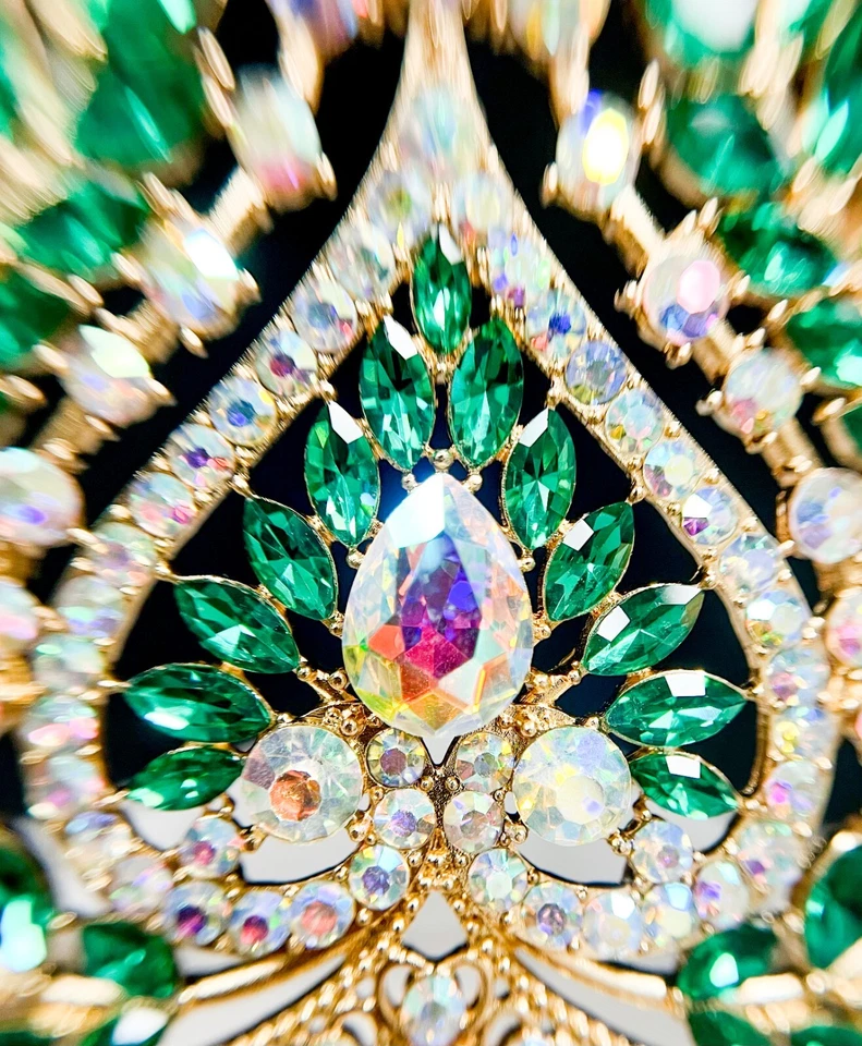 Reina de Picas, Corona de Cristal Verde, Corona de Peine de Oro, Corona de Desfile, Talla XL Foto 2 de 4
