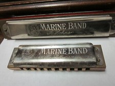 PAIR OF VINTAGE M. HOHNER MARINE BAND HARMONICAS, GERMANY 1896  365 KEY OF C