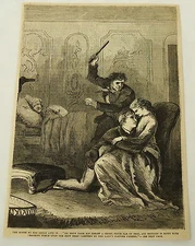 1881 magazine engraving ~ MAN SMASHES ANOTHER MAN'S HEAD WITH IRON BAR