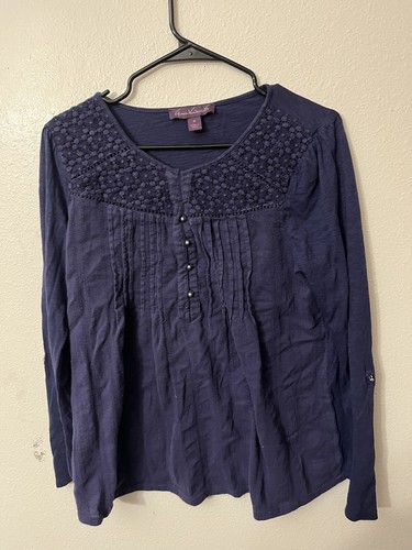 Gloria Vanderbilt M blue long sleeve Henley v-neck pullover top