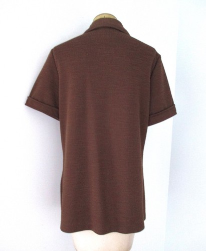 Blusa de Colección Años 60 70 Marrón Tejido Calzoncillo Top Esteticista Uniforme Botones Cuadrados L/XL - Imagen 5 de 7