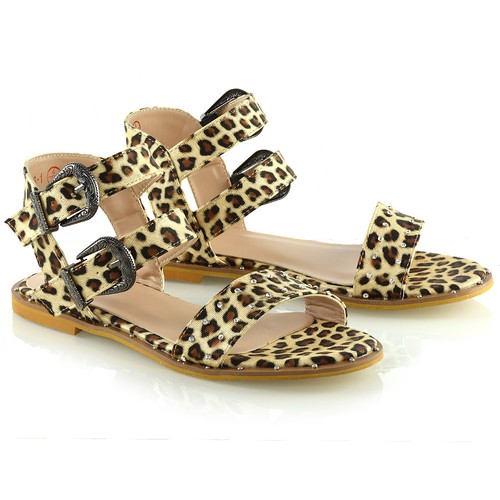 Sandalias planas de gladiador para mujer Zapatos de vacaciones con doble correa y punta abierta talla - Imagen 14 de 21