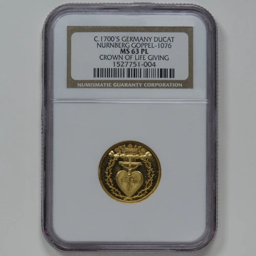 1700's Germany Gold Ducat - Jesus Crown Life Nurnberg Goppel 1076 - NGC MS63 PL