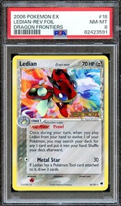 PSA 8 Ledian Reverse Foil EX Unlimited Dragon Frontiers 18/101 Pokemon Card NM