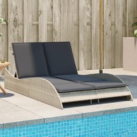 Sonnenliege Aus Poly Rattan Hellgrau Mit Auflagen 114X205X73 Cm
