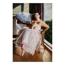 Quadro Olio su Tela Ballerina con Fiori 60x90 cm Arte Classica Made in Italy