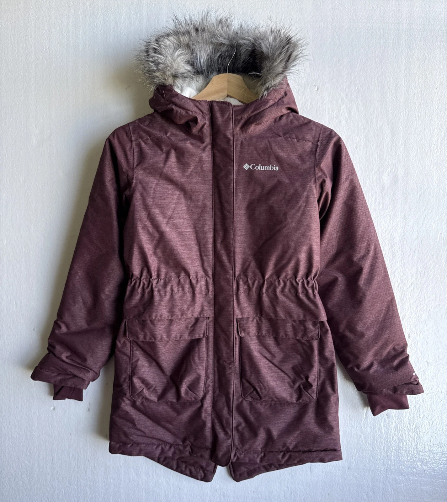 Columbia Jacket Girls M (10/12) Purple Nordic Strider Omni Heat Faux Fur Winter