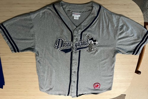 Vintage Mickey Mouse Disneyland Baseball Jersey Adult Size XL Grey & Blue
