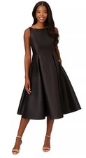 NWT ADRIANNA PAPELL Sleeveless Mikado Fit And Flare Midi Dress With V-Back