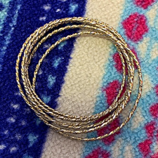 Gold Tone Rope Twist Stackable Bangle Bracelet Set Metal No Stone Round