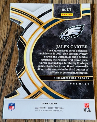 2023 Panini Select Jalen Carter Red & Blue Prizm Premier Level Die-Cut RC #171 - Picture 2 of 2