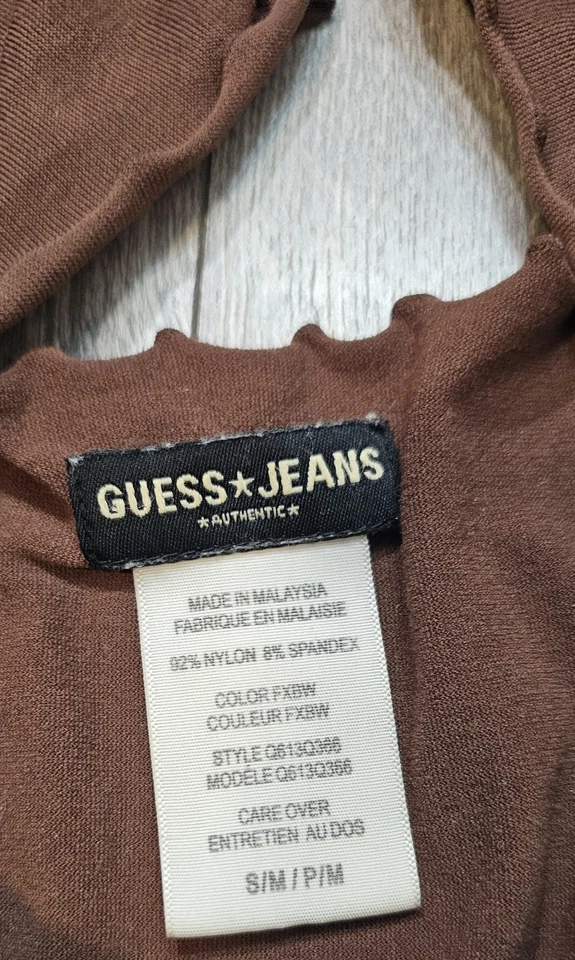 Pantalones de mezclilla Guess vintage acanalados sin mangas ceñidos frente top marrón para mujer talla S/M P/M Foto 3 de 4