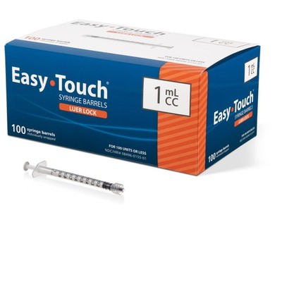 EasyTouch Luer-Lock Syringe Barrel, 1ML Syringe, Pack of 100 1 cc/ml 