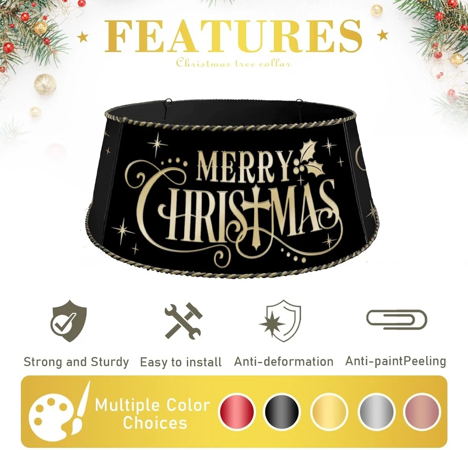 Metal Christmas Tree Collar Black Gold 23in Ring for Small Xmas Tree 3–6 Ft - Image 3 of 4