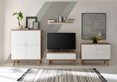 Wohnwand Merle Anbauwand 321cm eiche riviera weiß matt Wohnzimmer 69633219