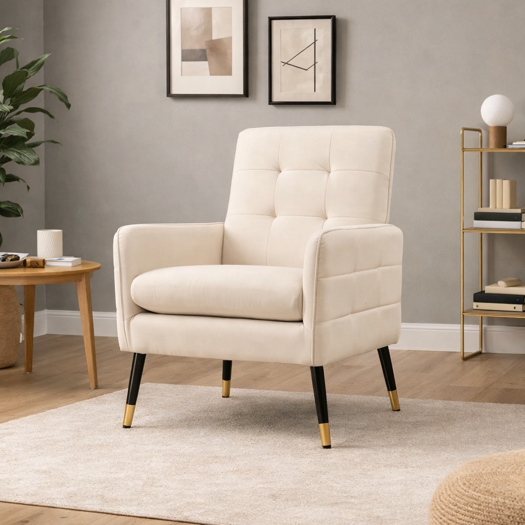 Armchair Accent Tufted Upholstered Lounge Chair Metal Legs Reading Seat Grey