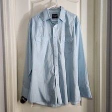 WRANGLER Men's XLT Pearl Snap Long Sleeve Shirt Light Blue Striped western