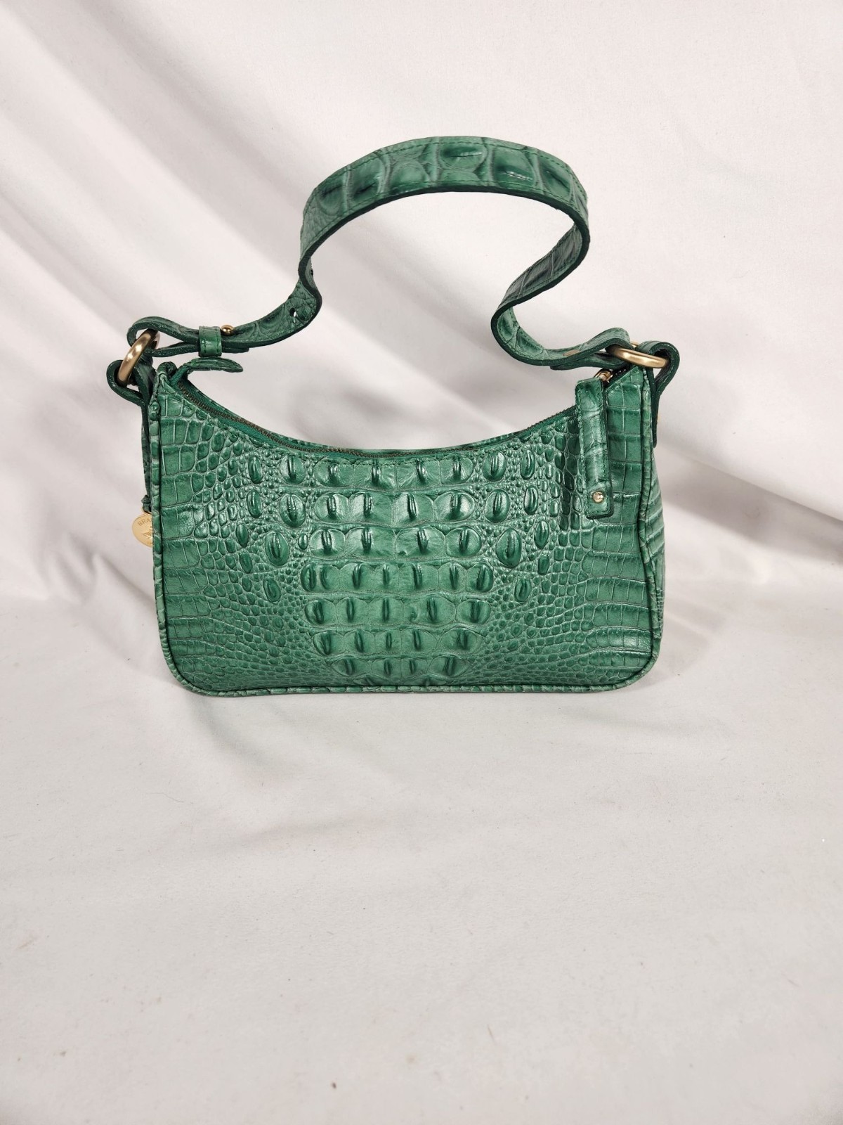 Brahmin Vintage Melbourne Satchel Emerald Green Embossed Croc Leather Small RARE image 5