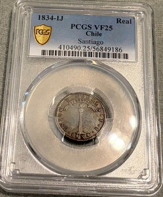 1834 IJ Chile Real PCGS VF 25 Sharp Original Volcano Type w