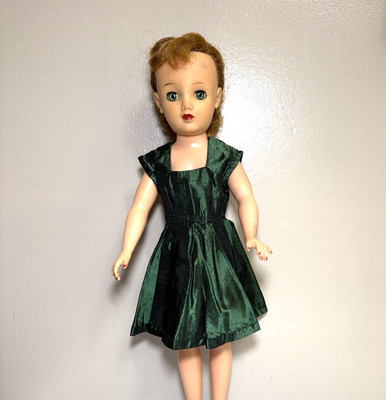 Vintage 50's Handmade Green Satin Sleeveless Short Dress ONLY Revlon Type 19-21''