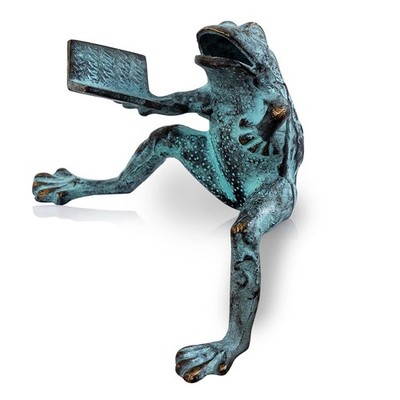 SPI Home 41043 Weathered Teal Reading Frog 6 x 5.5 Aluminum and Iron Outdoor