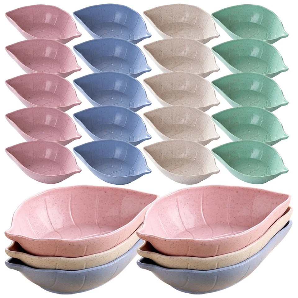 40 Pcs Food Grade Small Leaf Shape Sauce Dishes Wheat Straw Seasoning Containers