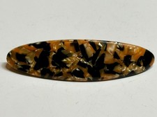 Vintage Marbled Orange Black Confetti Lucite Long Bar Barrette Hair Clip France