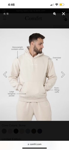 Small Comfrt Signature Set Bone Sweatpants Hoodie Beige Lounge Sweats Soft Fleec - Picture 9 of 13
