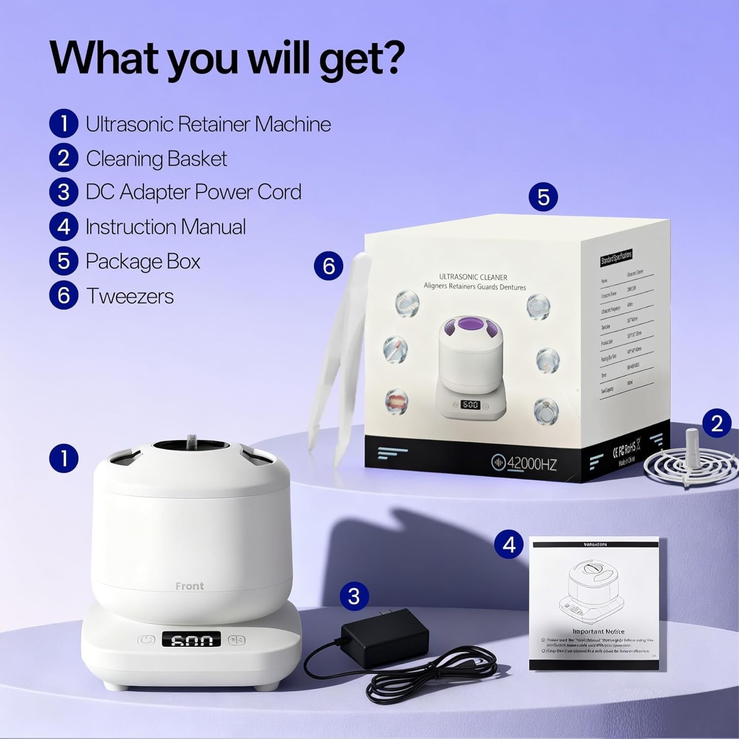 Ultrasonic Jewelry Cleaner Machine with U-V Light, Detachable Retainer Cleaner