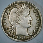1912__Barber Quarter__Raw Silver Coin