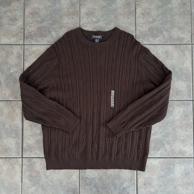 Men s Brown Fisherman Cable Knit Crewneck Pullover Sweater XXL Cotton Normcore