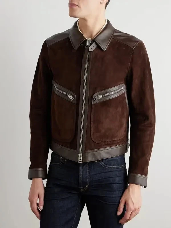 Bomber Leather Jacket for Men Brown Pure Suede Size S M L XL XXL 3XL Custom Made