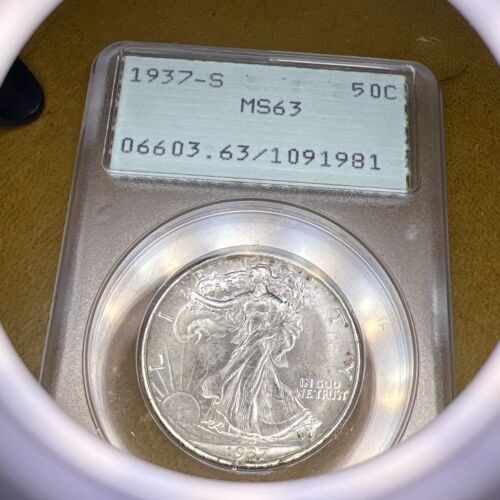 PCGS MS63 1937-S Walking Liberty Half Dollar Old Rattler Holder Rare 109 Prefix