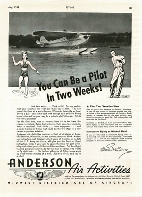 1944 ANDERSON AIR ACTIVITIES Flight Instruction Milwaukee WI Vintage Print Ad 2