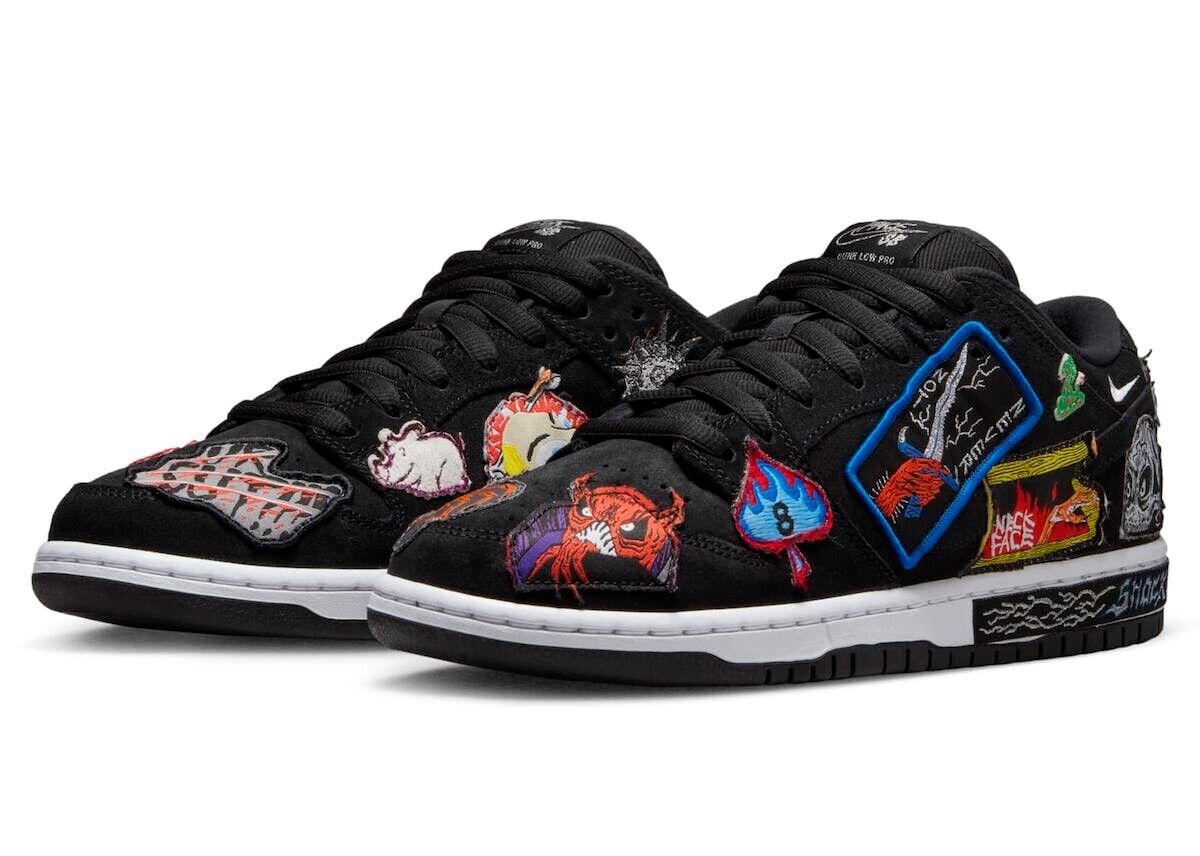 Nike Dunk SB Low Pro QS Neckface Black/White-Multi Color DQ4488-001 Size 9  NEW