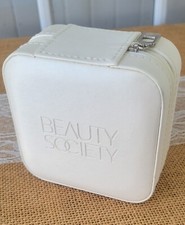 Beauty Society Jewelry Travel Case, White Jewelry Organizer Box Zip Closure, 4x4