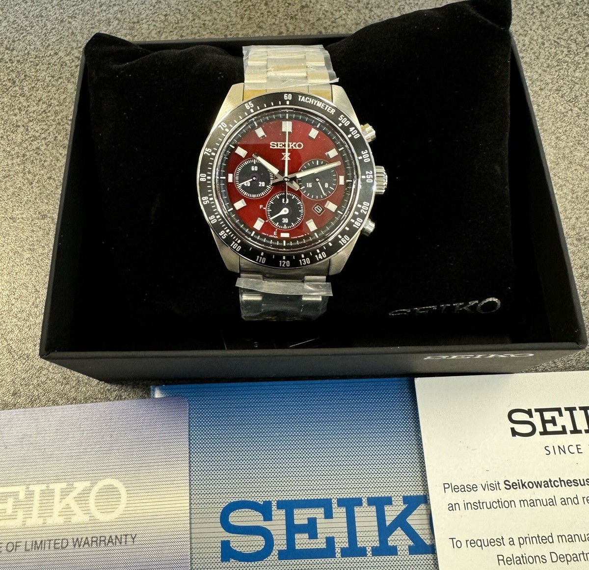 SEIKO　時計 Seiko Prospex Speedtimer Solar Steel Bracelet Red Dial Watch
