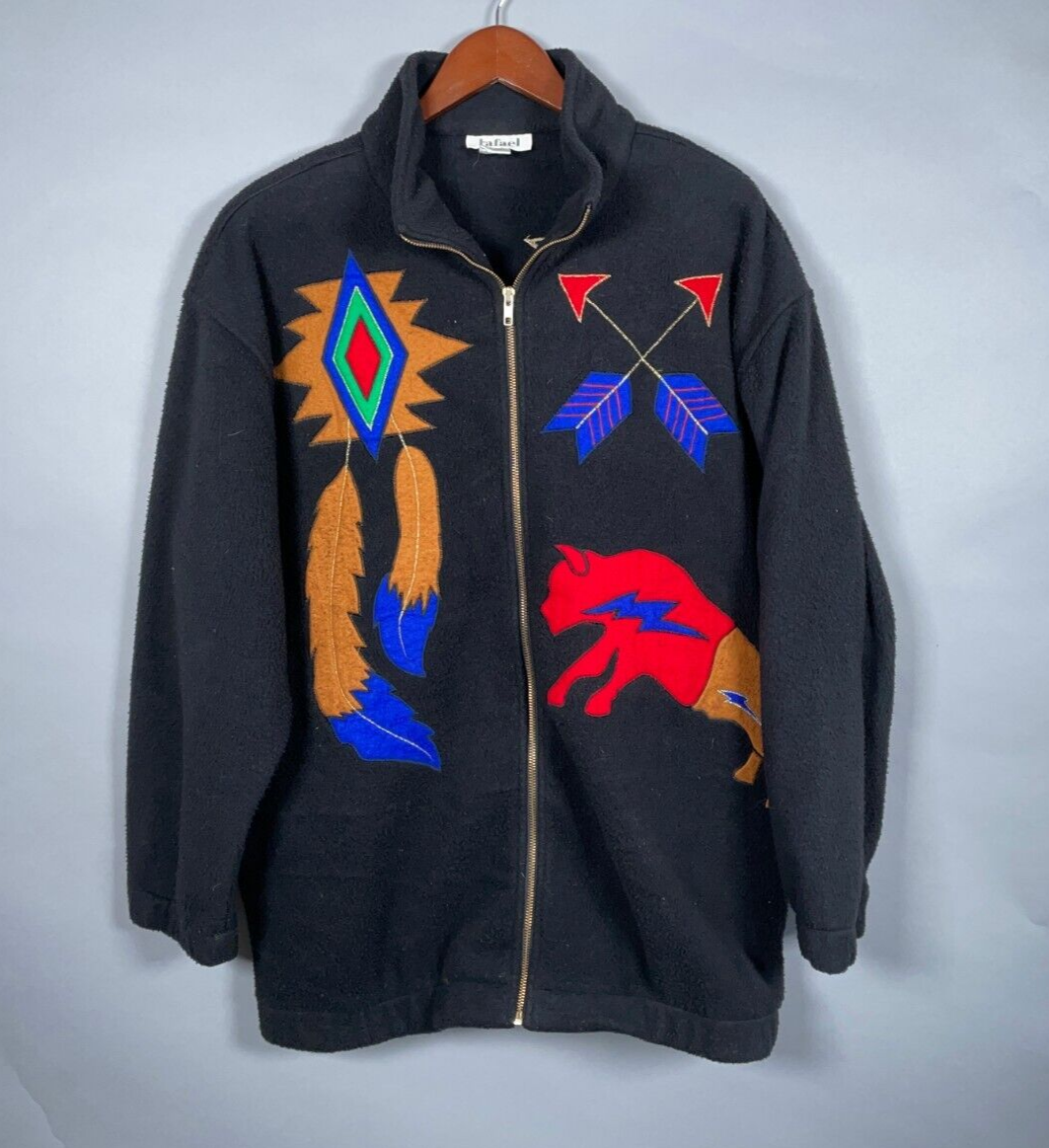 SW Southwestern Motif Embroidery Zip Up Fleece Jacket Women's Medium