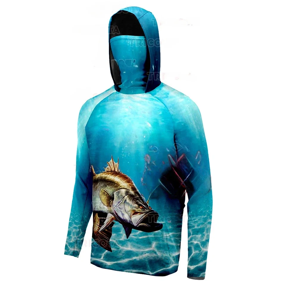 Camisas de pesca UPF 50+ para hombre con capucha con máscara UV sudadera con capucha camisas de pesca transpirables Foto 2 de 4